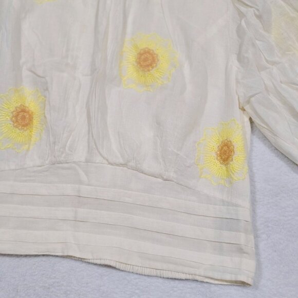 Free People My Girl Sunflower White Cotton Blouse Puff Sleeves & Back Button S - Picture 12 of 14